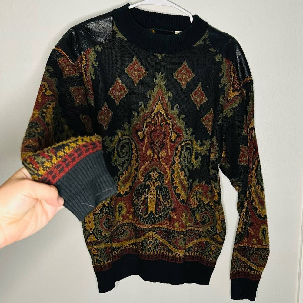Vintage International Index Acrylic Black & Gold Funky Pattern Sweater Size S - Picture 3 of 9